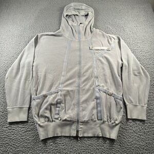 maharishi Zip Hoodie Mens L Light Gray Paneled Ribbon Trim Button Pocket Casual